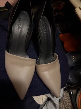 Vince Pointed-Toe Beige Leather Flats